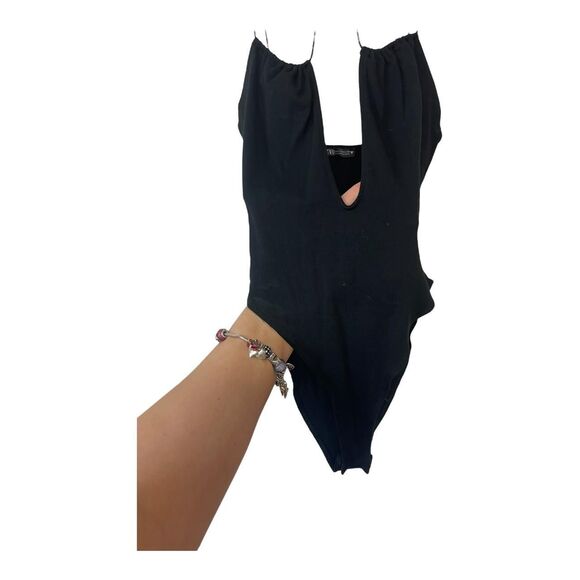 Zara V-Neck Plunge Spaghetti Strap Bodysuit Medium - Picture 2 of 5